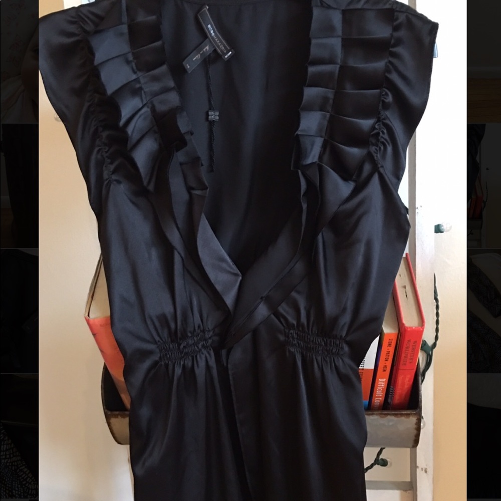 BCBG Maxazria black silk dress top with ruffles